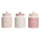 Tin DKD Home Decor 12 x 12 x 16 cm Roze Wit Dolomite (3 Stuks)